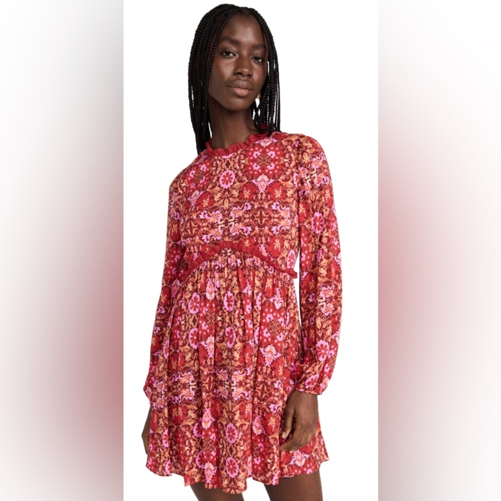 AMUR Codi Floral Long‎ Sleeve Minidress In Rosewood Kaleidoscope Paisley - Picture 11 of 12